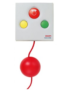 Tirette d'appel et d'annulation avec cordon, 1 bouton rouge avec symbole infirmière + 1 voyant, 1 bouton vert + 1 voyant, 1 bout 2
